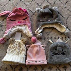 5 pcs. Toddler Kid Girl Winter Beanie Knit Pom Lined Cute Hat Bundle